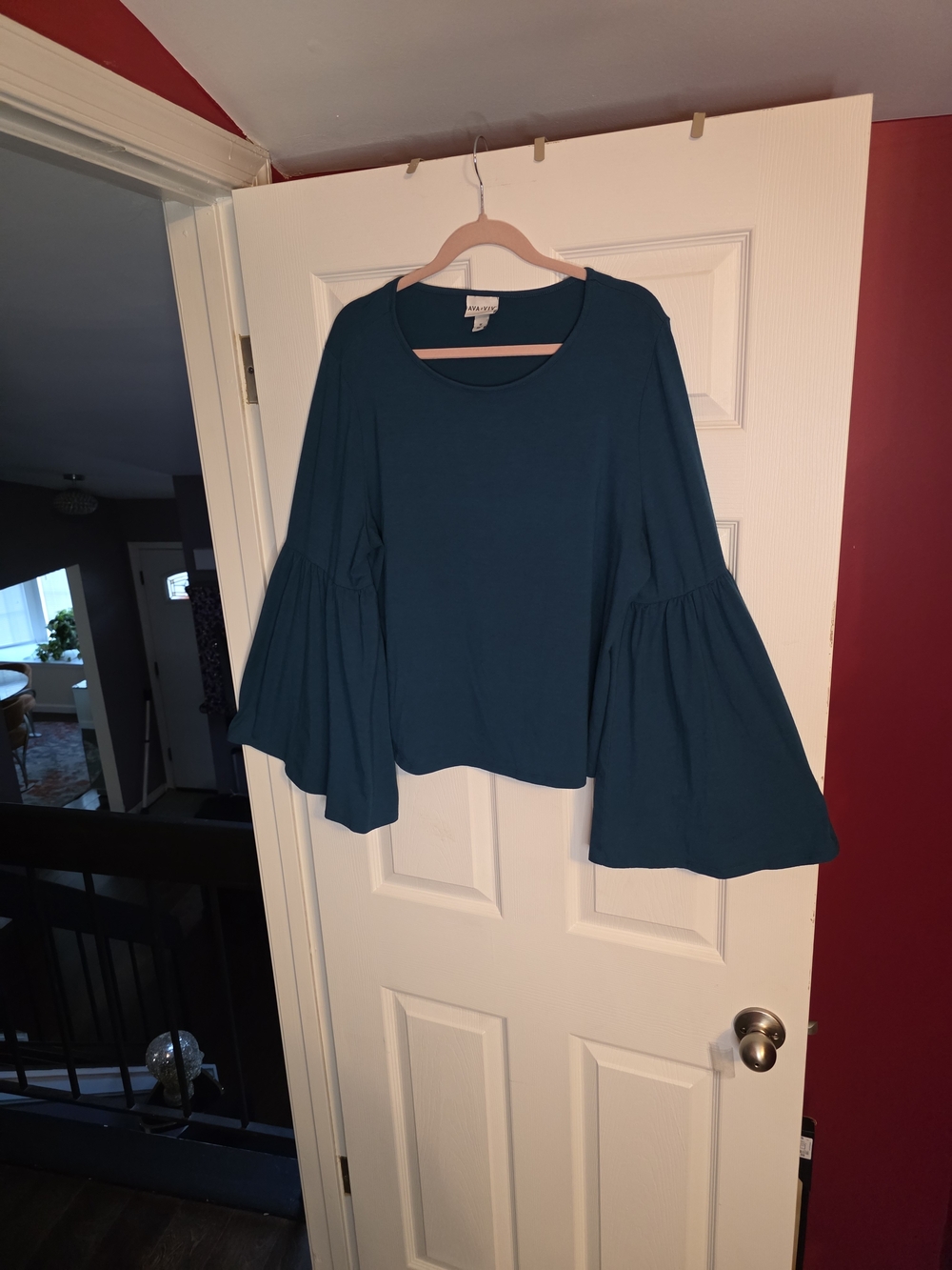Ava & Viv Teal Bell Sleeve Blouse